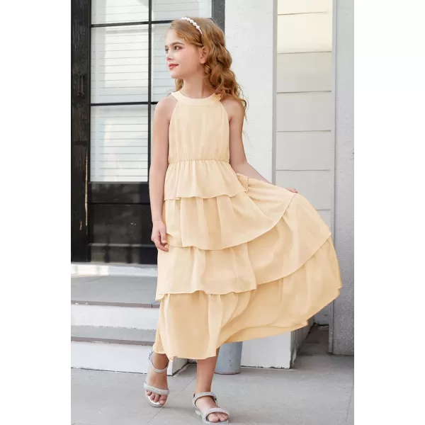 GRACE KARIN Girls Spring Halterneck ThreeLayer Hem Dress Summer Casual Dresses for Girls 514YApricot