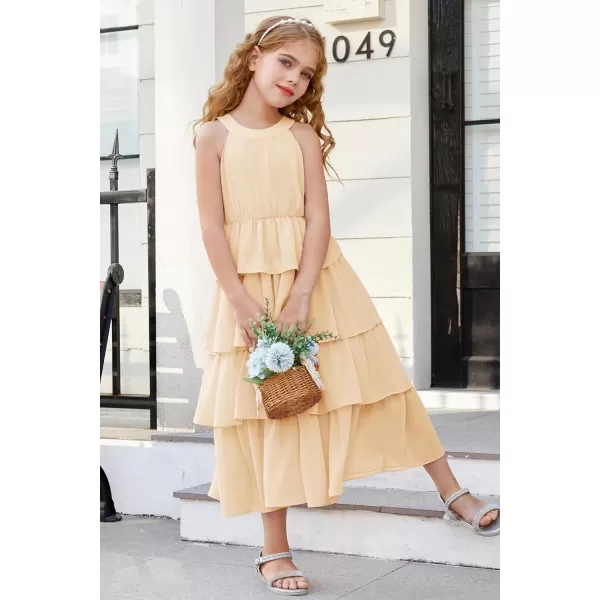 GRACE KARIN Girls Spring Halterneck ThreeLayer Hem Dress Summer Casual Dresses for Girls 514YApricot