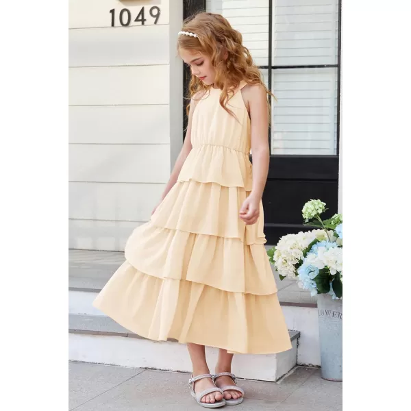 GRACE KARIN Girls Spring Halterneck ThreeLayer Hem Dress Summer Casual Dresses for Girls 514YApricot