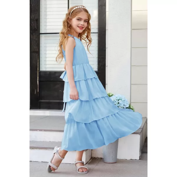 GRACE KARIN Girls Spring Halterneck ThreeLayer Hem Dress Summer Casual Dresses for Girls 514YLight Blue