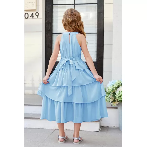GRACE KARIN Girls Spring Halterneck ThreeLayer Hem Dress Summer Casual Dresses for Girls 514YLight Blue