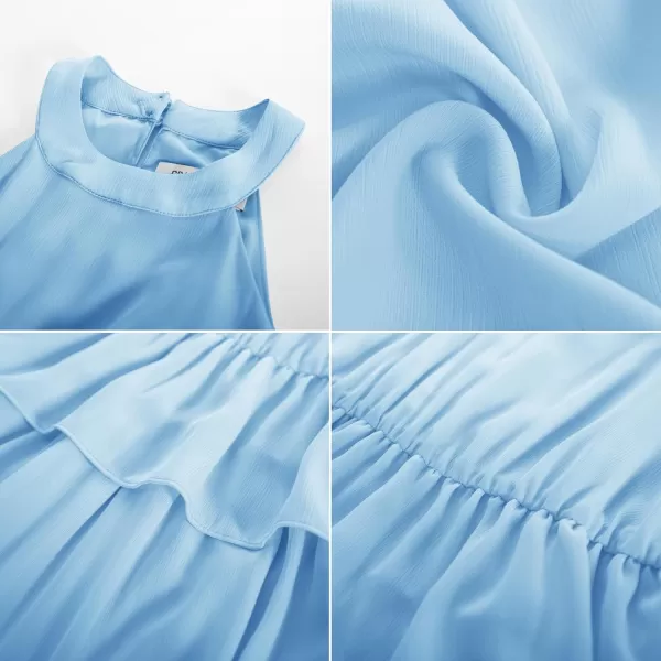 GRACE KARIN Girls Spring Halterneck ThreeLayer Hem Dress Summer Casual Dresses for Girls 514YLight Blue