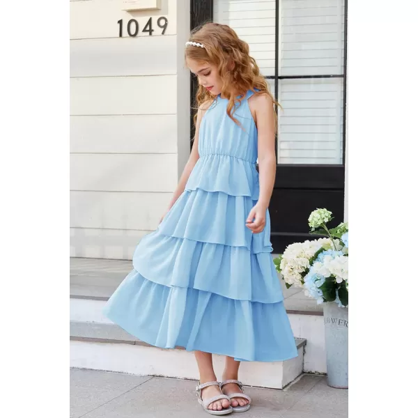 GRACE KARIN Girls Spring Halterneck ThreeLayer Hem Dress Summer Casual Dresses for Girls 514YLight Blue