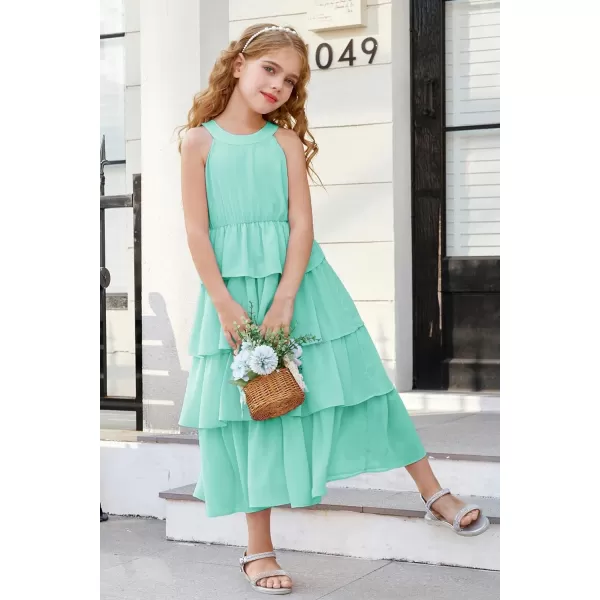 GRACE KARIN Girls Spring Halterneck ThreeLayer Hem Dress Summer Casual Dresses for Girls 514YLight Green