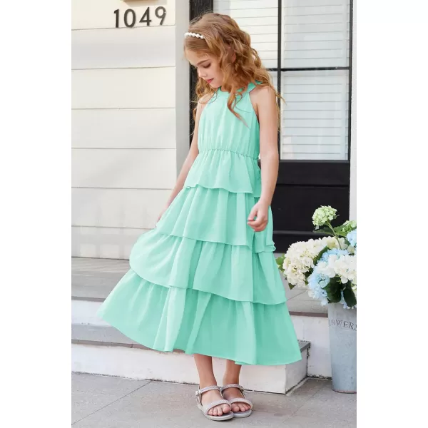 GRACE KARIN Girls Spring Halterneck ThreeLayer Hem Dress Summer Casual Dresses for Girls 514YLight Green