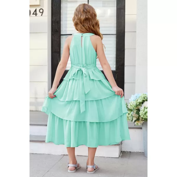 GRACE KARIN Girls Spring Halterneck ThreeLayer Hem Dress Summer Casual Dresses for Girls 514YLight Green