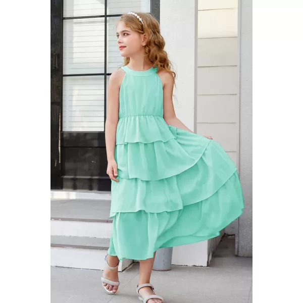 GRACE KARIN Girls Spring Halterneck ThreeLayer Hem Dress Summer Casual Dresses for Girls 514YLight Green