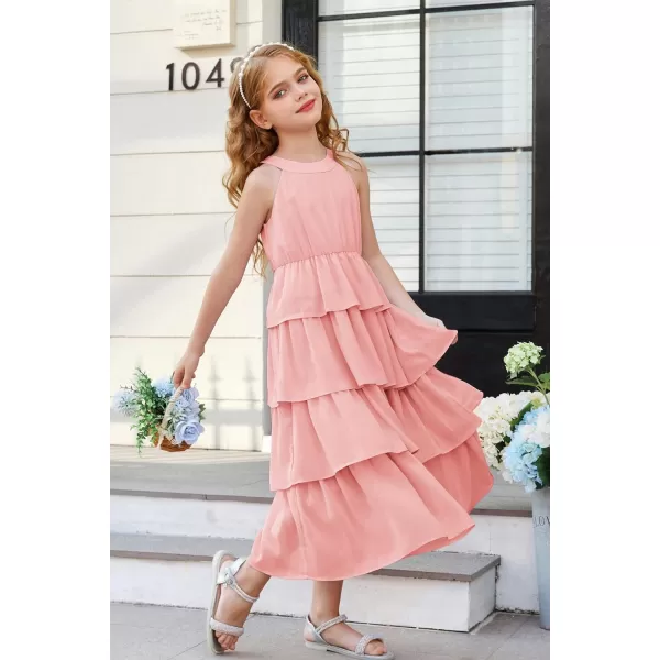 GRACE KARIN Girls Spring Halterneck ThreeLayer Hem Dress Summer Casual Dresses for Girls 514YLight Pink