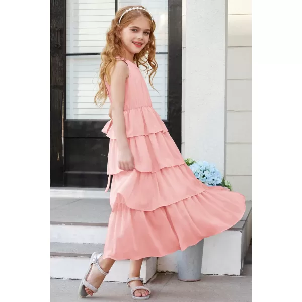 GRACE KARIN Girls Spring Halterneck ThreeLayer Hem Dress Summer Casual Dresses for Girls 514YLight Pink