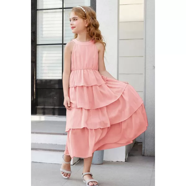 GRACE KARIN Girls Spring Halterneck ThreeLayer Hem Dress Summer Casual Dresses for Girls 514YLight Pink