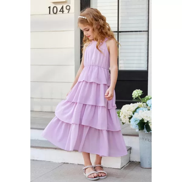 GRACE KARIN Girls Spring Halterneck ThreeLayer Hem Dress Summer Casual Dresses for Girls 514YLight Purple