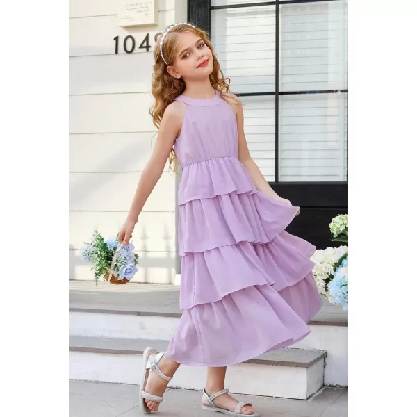 GRACE KARIN Girls Spring Halterneck ThreeLayer Hem Dress Summer Casual Dresses for Girls 514YLight Purple