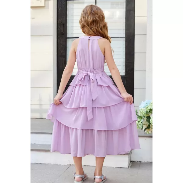 GRACE KARIN Girls Spring Halterneck ThreeLayer Hem Dress Summer Casual Dresses for Girls 514YLight Purple