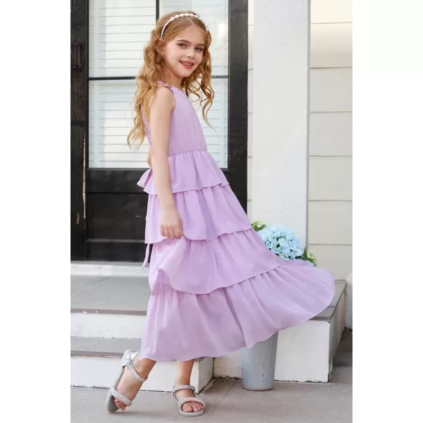 GRACE KARIN Girls Spring Halterneck ThreeLayer Hem Dress Summer Casual Dresses for Girls 514YLight Purple