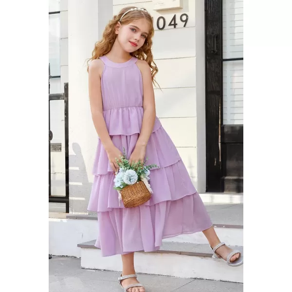 GRACE KARIN Girls Spring Halterneck ThreeLayer Hem Dress Summer Casual Dresses for Girls 514YLight Purple