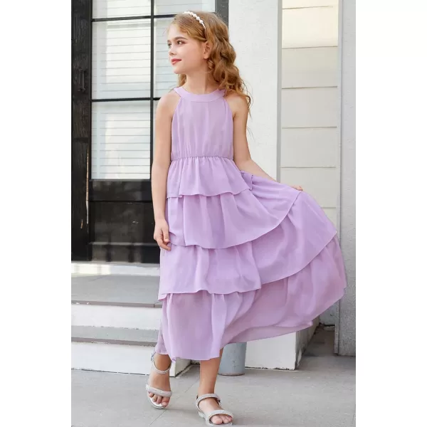 GRACE KARIN Girls Spring Halterneck ThreeLayer Hem Dress Summer Casual Dresses for Girls 514YLight Purple