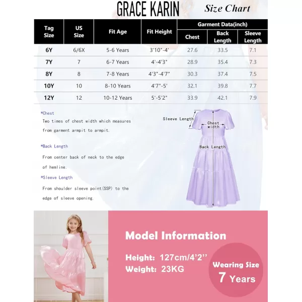 GRACE KARIN Girls Spring Summer Crewneck Short Sleeves Layered Hem Flowing Maxi Dresses 512YLight Blue