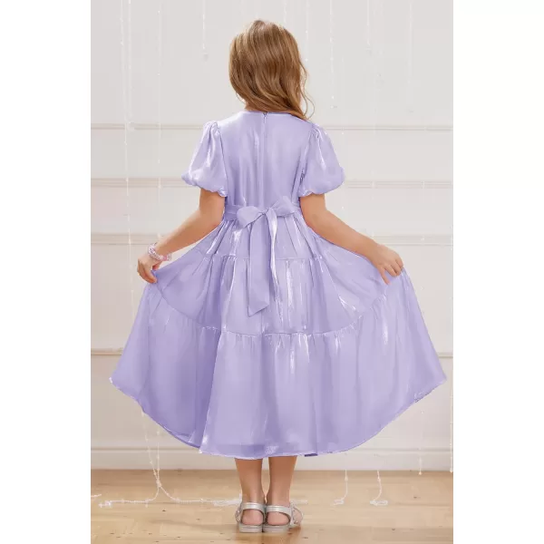 GRACE KARIN Girls Spring Summer Crewneck Short Sleeves Layered Hem Flowing Maxi Dresses 512YLight Purple