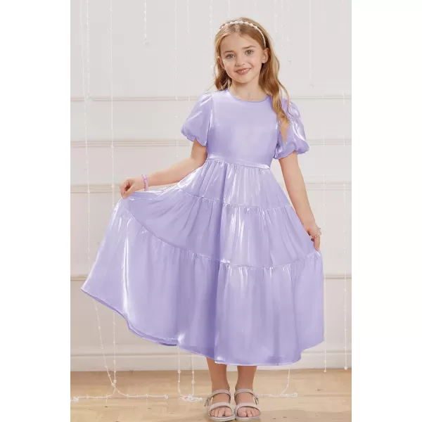 GRACE KARIN Girls Spring Summer Crewneck Short Sleeves Layered Hem Flowing Maxi Dresses 512YLight Purple