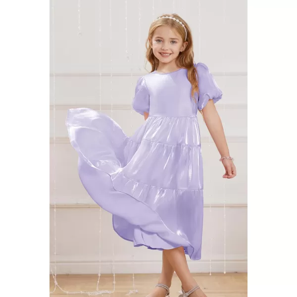 GRACE KARIN Girls Spring Summer Crewneck Short Sleeves Layered Hem Flowing Maxi Dresses 512YLight Purple