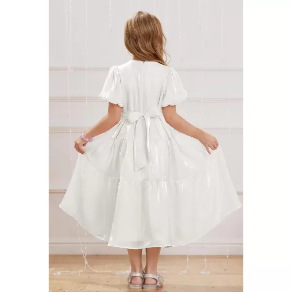 GRACE KARIN Girls Spring Summer Crewneck Short Sleeves Layered Hem Flowing Maxi Dresses 512YWhite