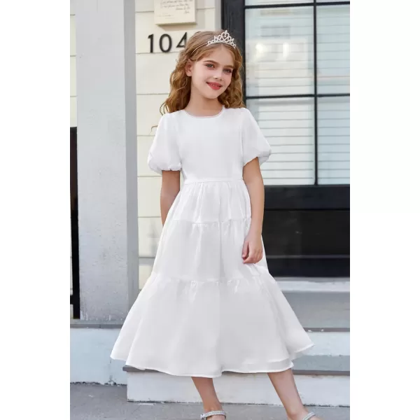 GRACE KARIN Girls Spring Summer Crewneck Short Sleeves Layered Hem Flowing Maxi Dresses 512YWhite