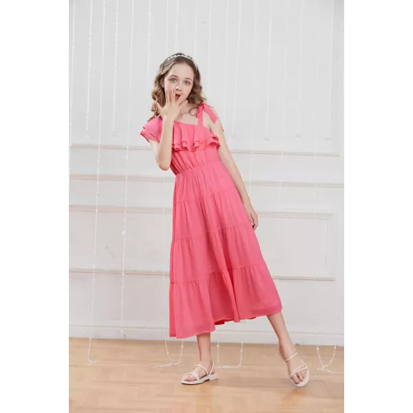 GRACE KARIN Girls Spring Summer One Shoulder Casual Dress Twirly Ruffle Sleeve Formal Dresses Maxi Dress Size 512YHot Pink Long