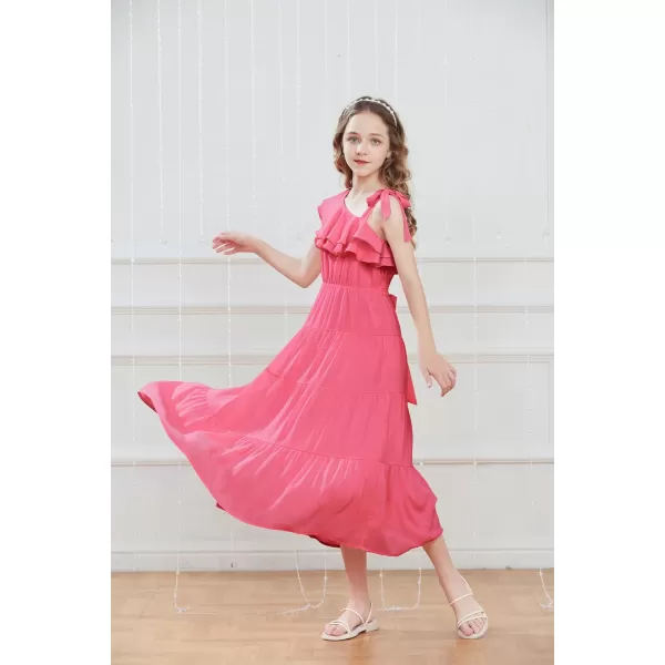 GRACE KARIN Girls Spring Summer One Shoulder Casual Dress Twirly Ruffle Sleeve Formal Dresses Maxi Dress Size 512YHot Pink Long