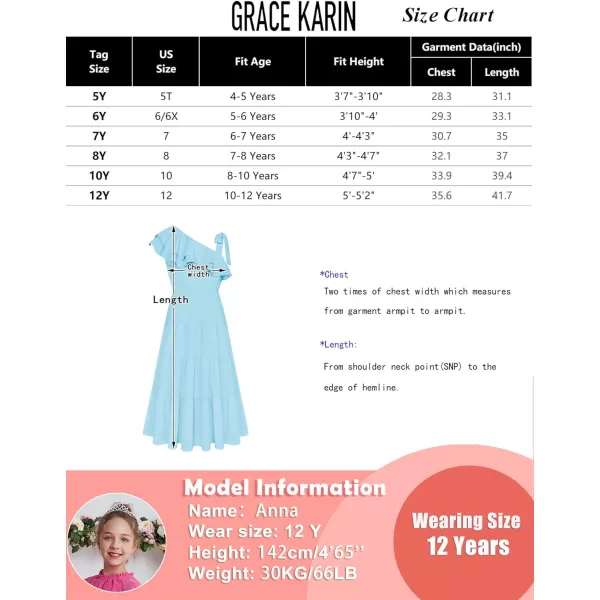 GRACE KARIN Girls Spring Summer One Shoulder Casual Dress Twirly Ruffle Sleeve Formal Dresses Maxi Dress Size 512YHot Pink Long