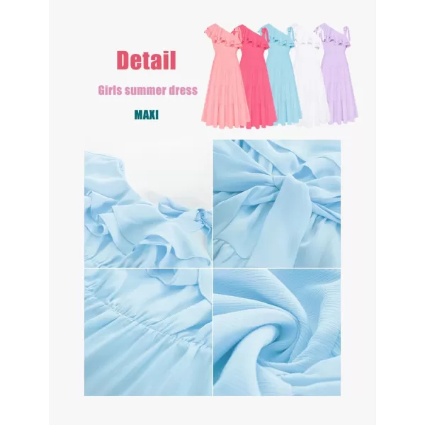 GRACE KARIN Girls Spring Summer One Shoulder Casual Dress Twirly Ruffle Sleeve Formal Dresses Maxi Dress Size 512YHot Pink Long