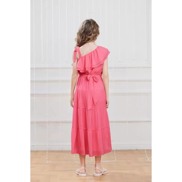 GRACE KARIN Girls Spring Summer One Shoulder Casual Dress Twirly Ruffle Sleeve Formal Dresses Maxi Dress Size 512YHot Pink Long