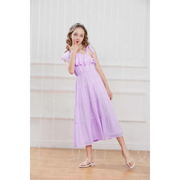 GRACE KARIN Girls Spring Summer One Shoulder Casual Dress Twirly Ruffle Sleeve Formal Dresses Maxi Dress Size 512YPurple Long