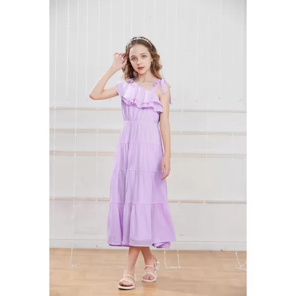 GRACE KARIN Girls Spring Summer One Shoulder Casual Dress Twirly Ruffle Sleeve Formal Dresses Maxi Dress Size 512YPurple Long