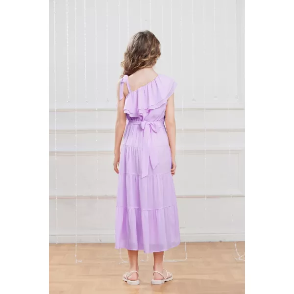 GRACE KARIN Girls Spring Summer One Shoulder Casual Dress Twirly Ruffle Sleeve Formal Dresses Maxi Dress Size 512YPurple Long