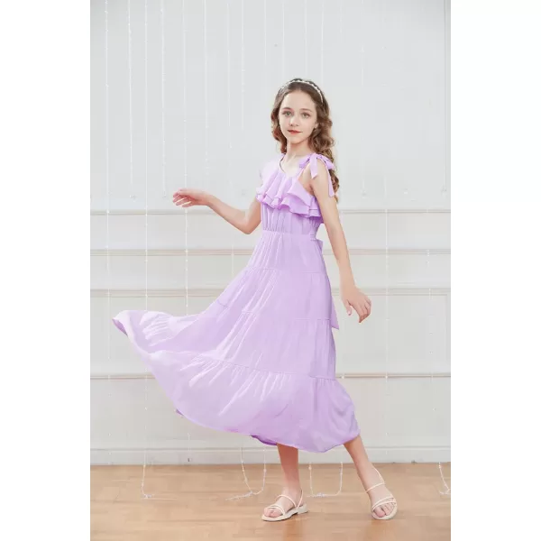 GRACE KARIN Girls Spring Summer One Shoulder Casual Dress Twirly Ruffle Sleeve Formal Dresses Maxi Dress Size 512YPurple Long