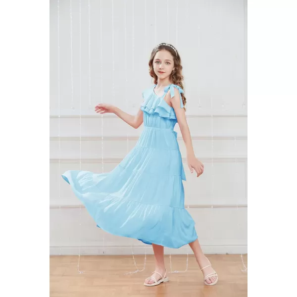 GRACE KARIN Girls Spring Summer One Shoulder Casual Dress Twirly Ruffle Sleeve Formal Dresses Maxi Dress Size 512YSky Blue Long