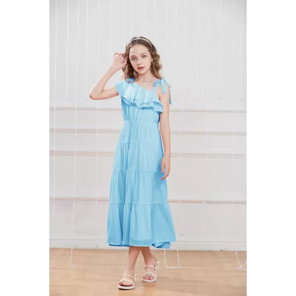 GRACE KARIN Girls Spring Summer One Shoulder Casual Dress Twirly Ruffle Sleeve Formal Dresses Maxi Dress Size 512YSky Blue Long