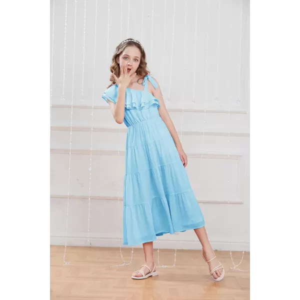 GRACE KARIN Girls Spring Summer One Shoulder Casual Dress Twirly Ruffle Sleeve Formal Dresses Maxi Dress Size 512YSky Blue Long