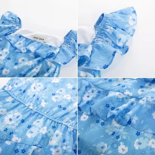 GRACE KARIN Girls Summer Dress Aline Square Neck Floral Ruffle Dress for Girls Size 514 YearsBlue