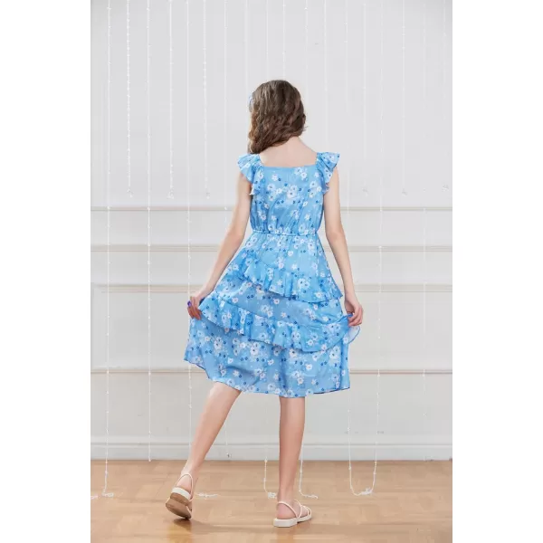 GRACE KARIN Girls Summer Dress Aline Square Neck Floral Ruffle Dress for Girls Size 514 YearsBlue