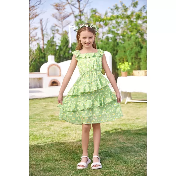 GRACE KARIN Girls Summer Dress Aline Square Neck Floral Ruffle Dress for Girls Size 514 YearsGreen
