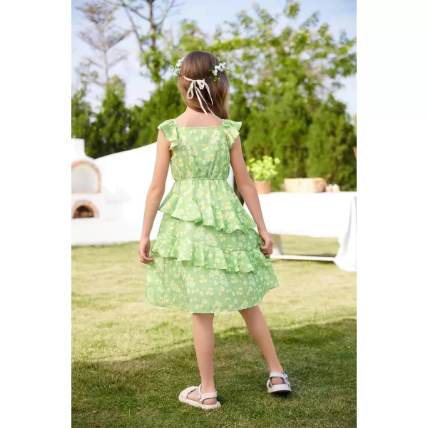 GRACE KARIN Girls Summer Dress Aline Square Neck Floral Ruffle Dress for Girls Size 514 YearsGreen