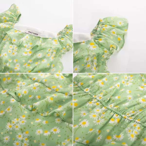 GRACE KARIN Girls Summer Dress Aline Square Neck Floral Ruffle Dress for Girls Size 514 YearsGreen