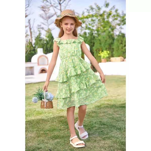 GRACE KARIN Girls Summer Dress Aline Square Neck Floral Ruffle Dress for Girls Size 514 YearsGreen