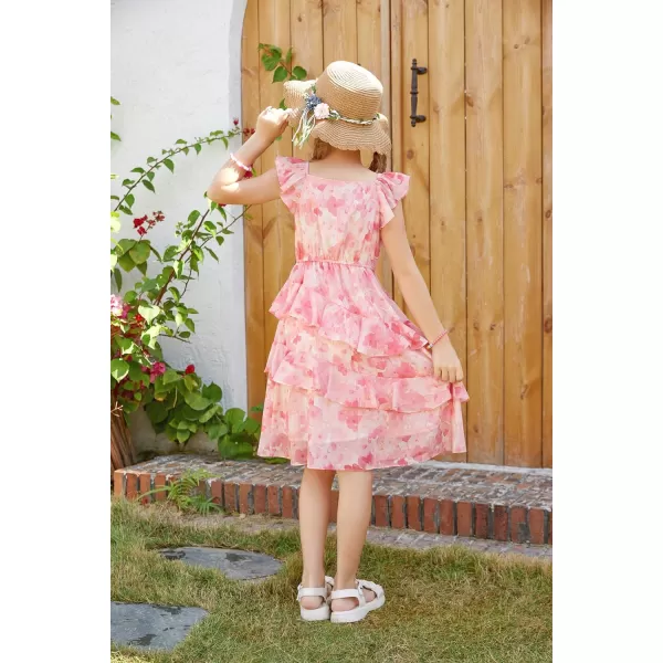 GRACE KARIN Girls Summer Dress Aline Square Neck Floral Ruffle Dress for Girls Size 514 YearsPink