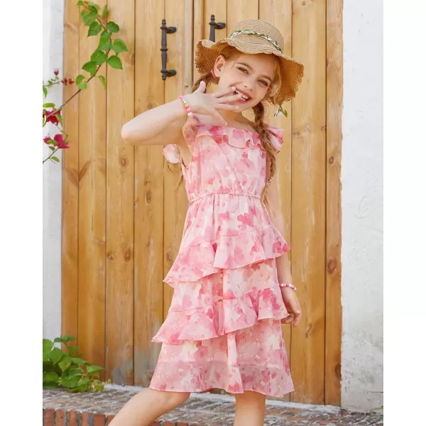 GRACE KARIN Girls Summer Dress Aline Square Neck Floral Ruffle Dress for Girls Size 514 YearsPink