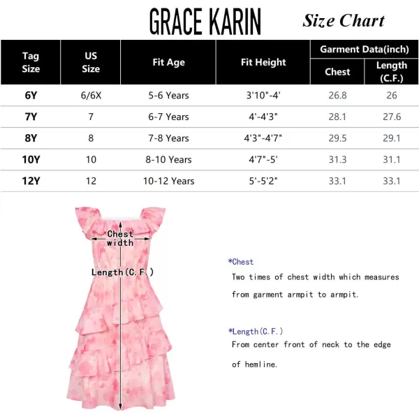 GRACE KARIN Girls Summer Dress Aline Square Neck Floral Ruffle Dress for Girls Size 514 YearsPink