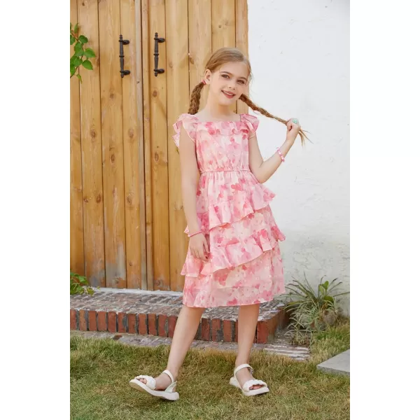 GRACE KARIN Girls Summer Dress Aline Square Neck Floral Ruffle Dress for Girls Size 514 YearsPink