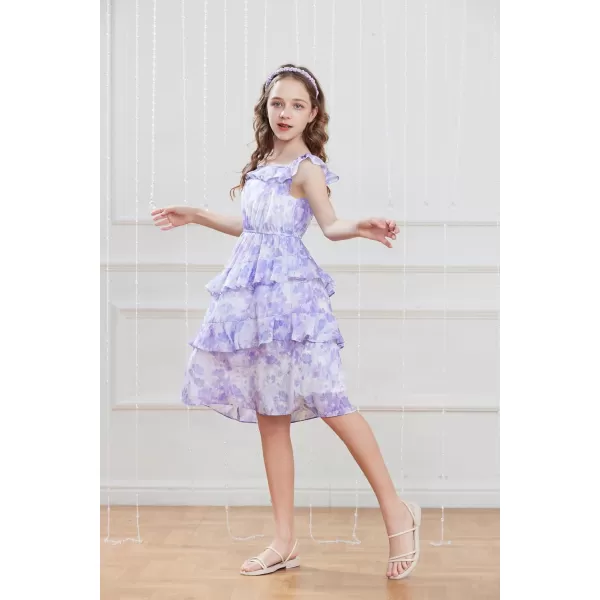 GRACE KARIN Girls Summer Dress Aline Square Neck Floral Ruffle Dress for Girls Size 514 YearsPurple