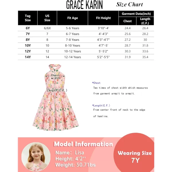 GRACE KARIN Girls Summer Dress Halter Neck Floral Aline Midi Dress 514YBlue and White